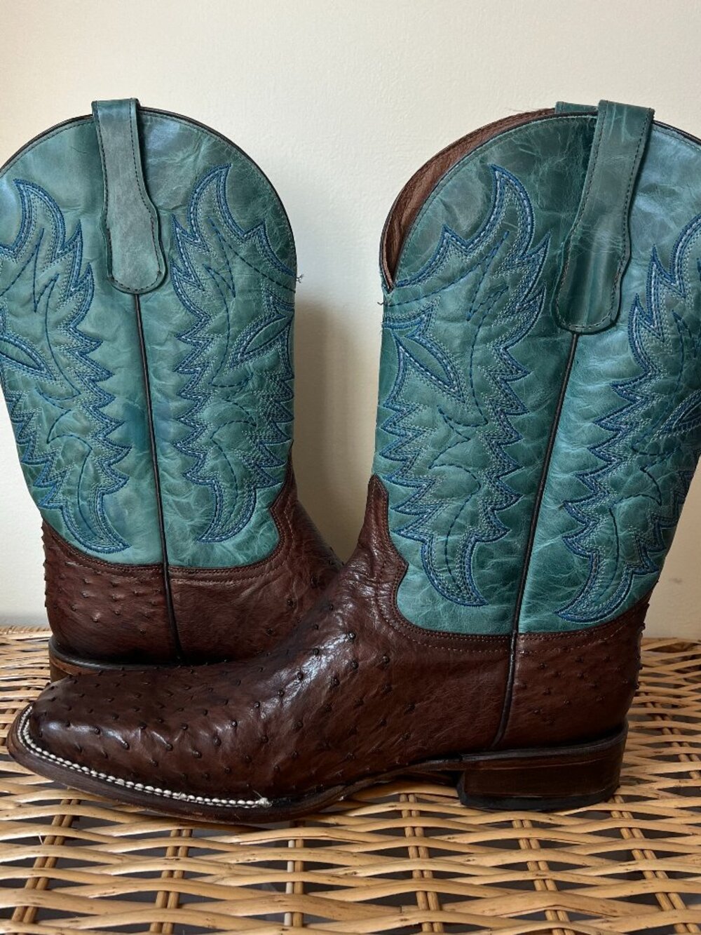 Circle G Corral Men's 11.5 D Full Quill Ostrich Cowboy Boots Brown Turquoise
